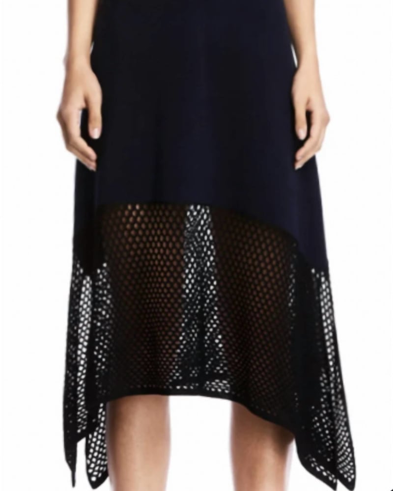 Front of a model wearing a size L Beckett Dress in Twilight/Black in Twilight/Black by Bailey 44. | dia_product_style_image_id:345593